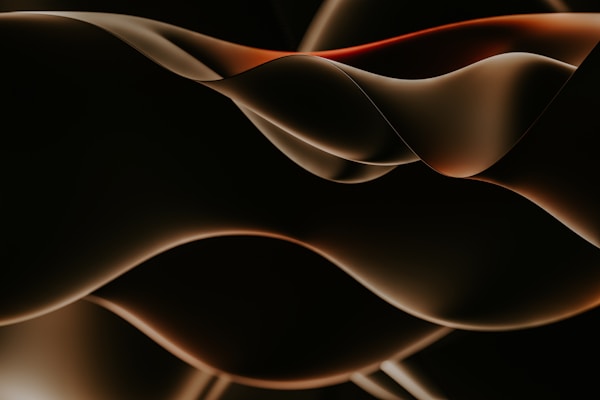 Abstract digital art with golden hour warm tones and flowing organic shapes on dark background