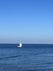Sailboats navigating calm Nordic seas under a clear sky.