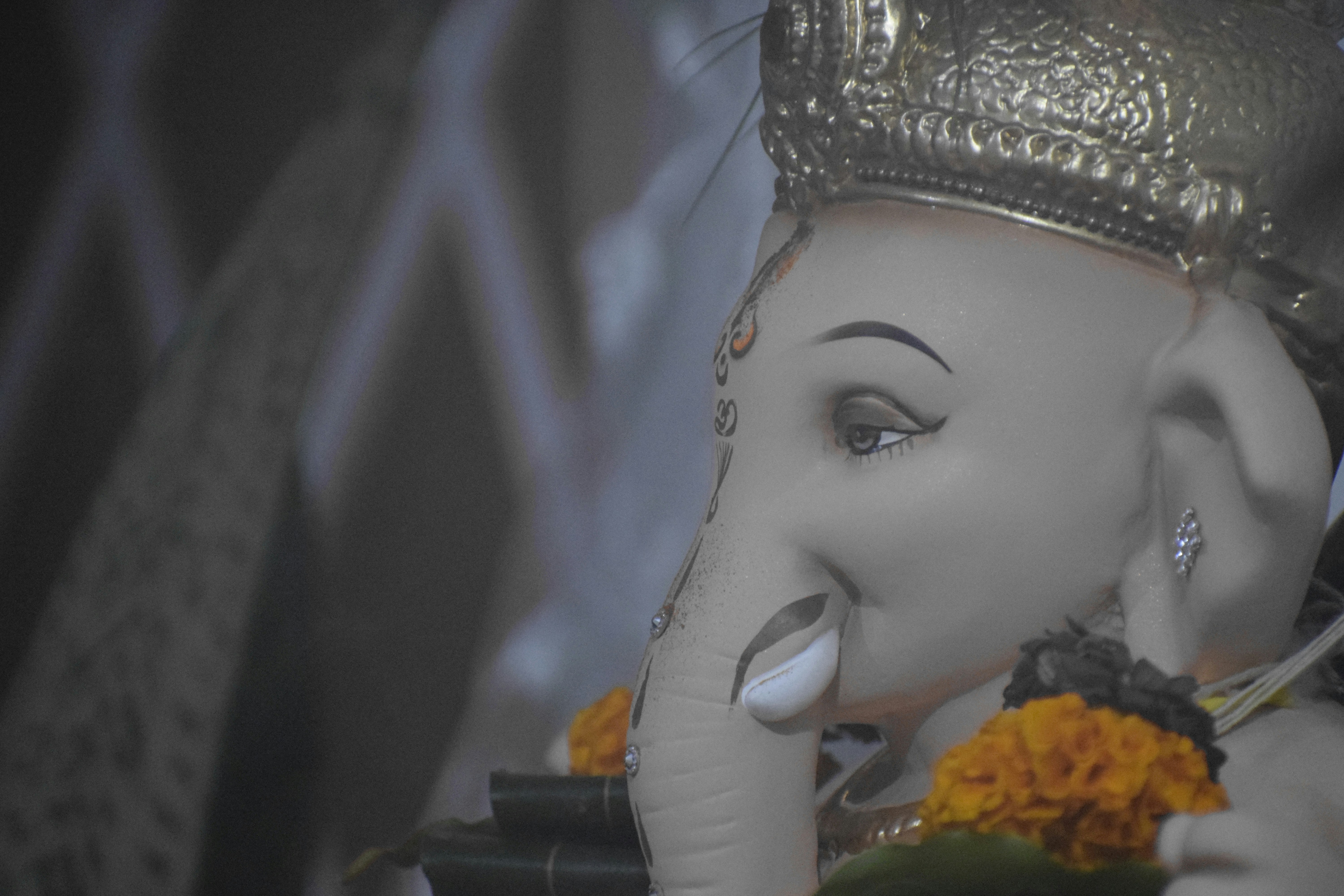 die Statue eines Elefanten mit einer Krone auf dem Kopf