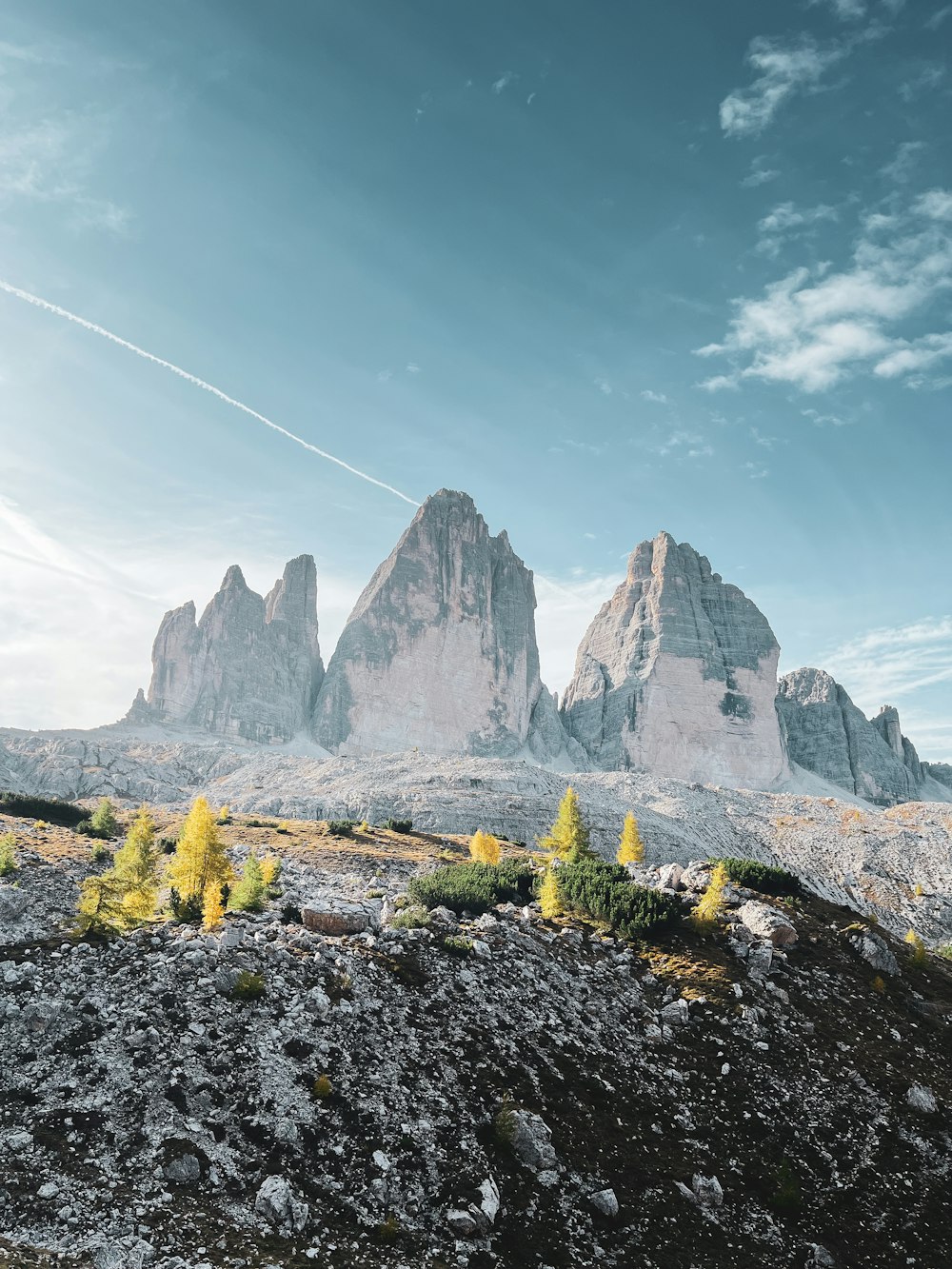 a mountain range with a few trees in the foreground