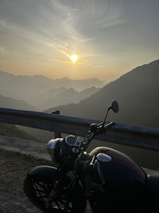 a motorcycle parked on the side of a road