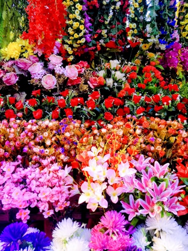 An elegant display of various artificial flower designs.