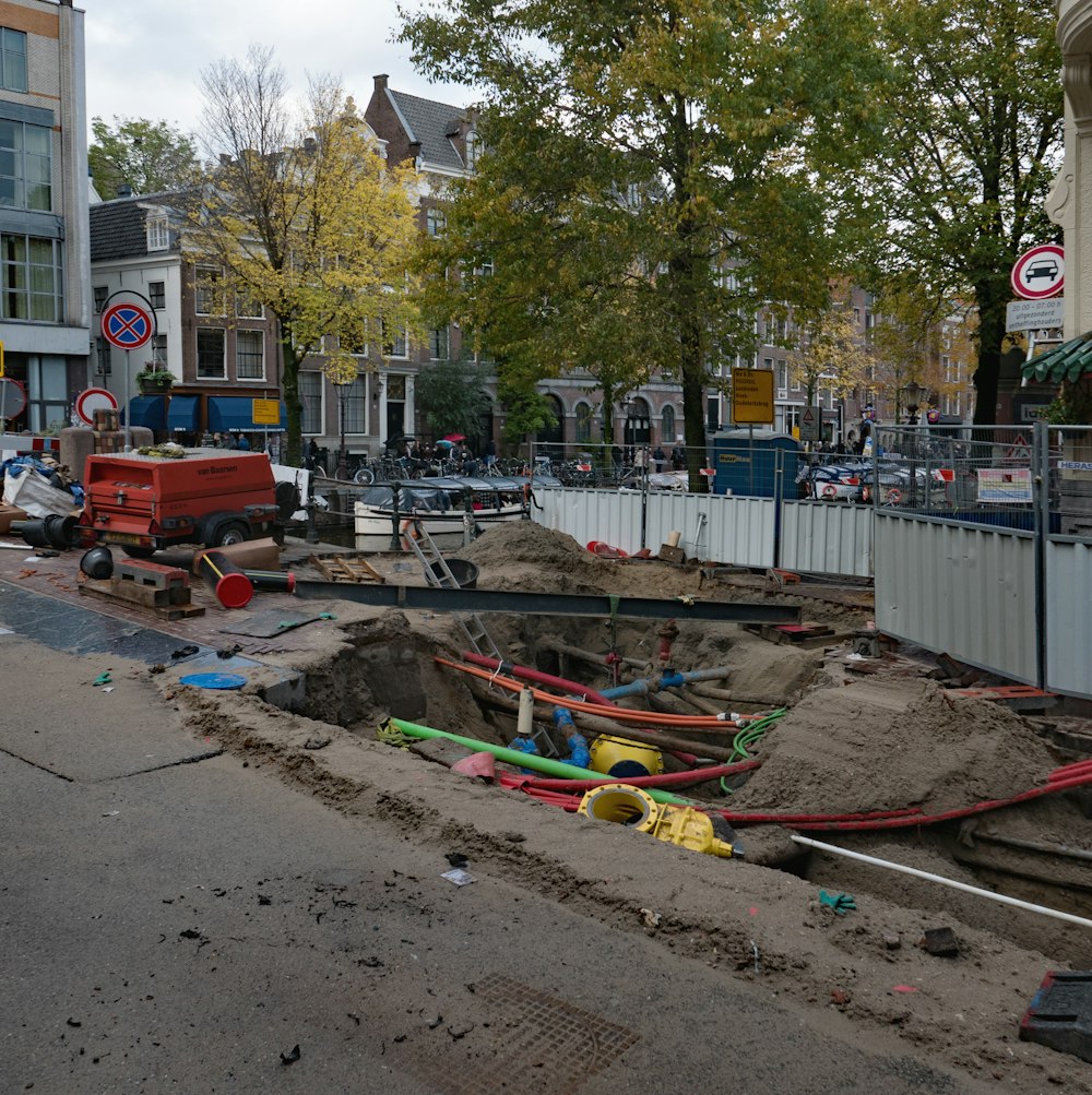 a construction site on a city street