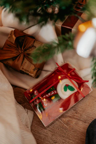 A cozy holiday scene with beautifully wrapped gifts.