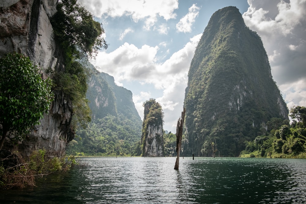 a body of water surrounded by mountains and trees