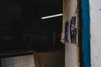 A dark, grainy close-up of a vintage horror movie poster glowing under dim light.