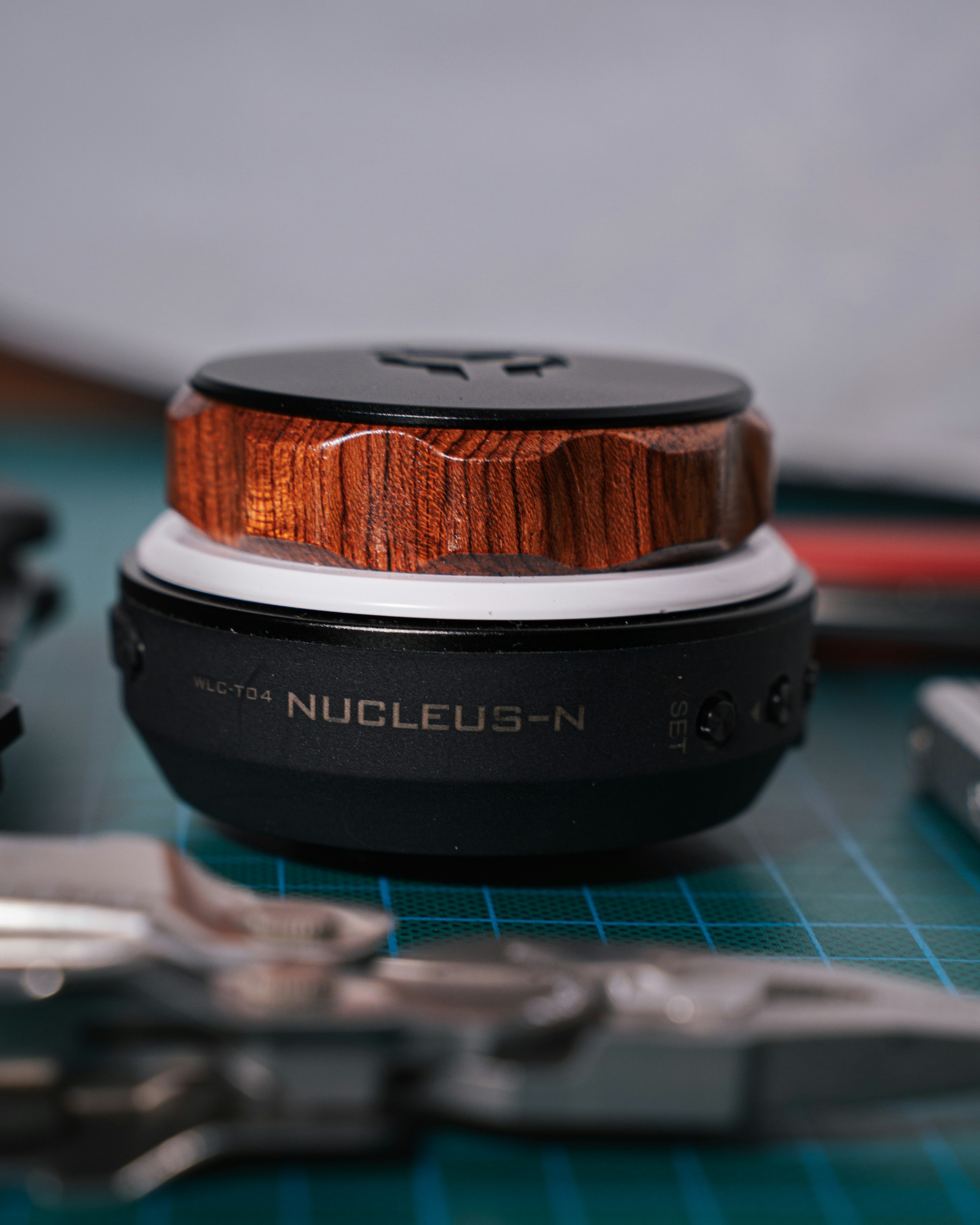 a close up of a wooden object on a table