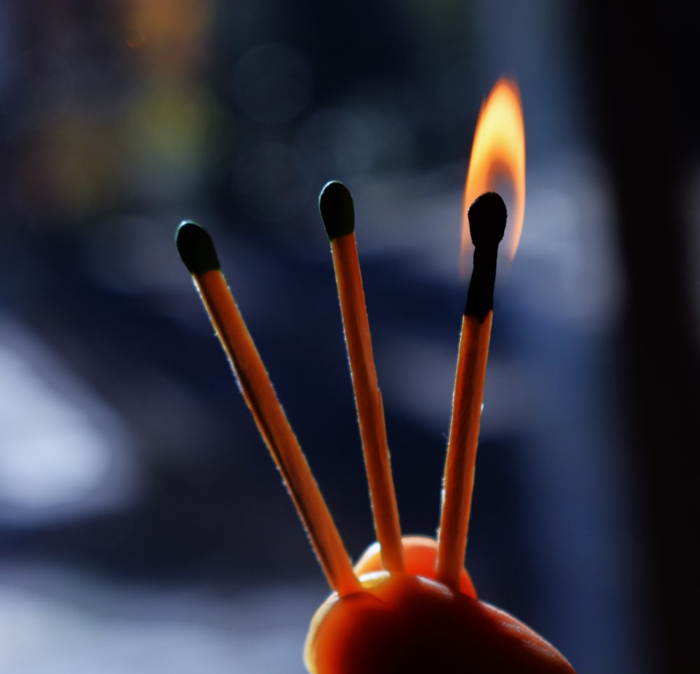 a close up of a person's hand holding matches