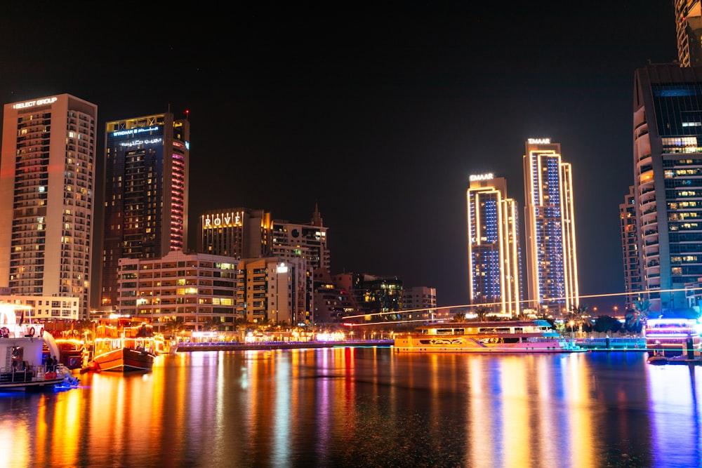 a large body of water surrounded by tall buildings