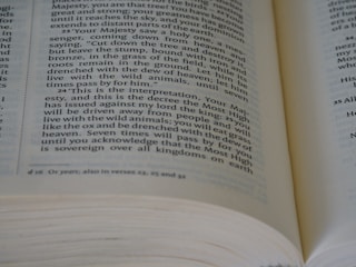 a close up of an open book with words on it