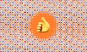 Colorful social media engagement icons like hearts, thumbs up, and comments.