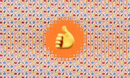 Colorful social media engagement icons like hearts, thumbs up, and comments.