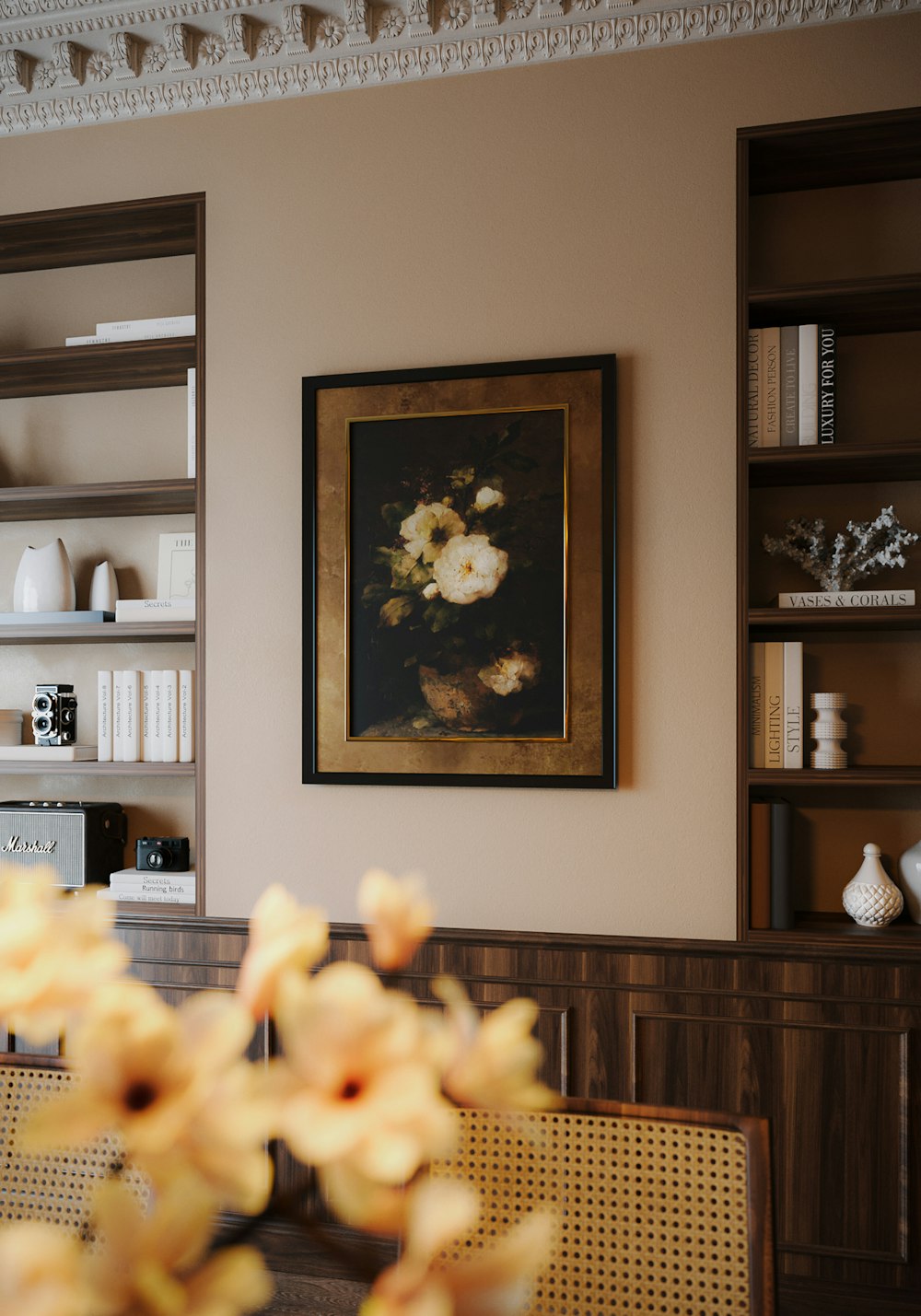 a vase of flowers sitting on top of a wooden table