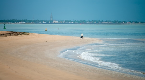 a person standing on a beach next to the ocean