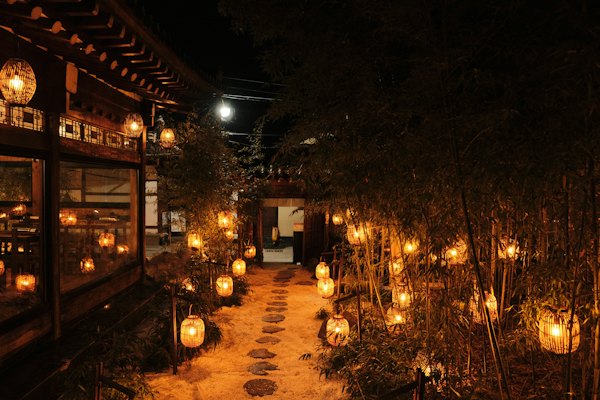 A path lined with lots of lit up lanterns — Gyeongju, South Korea