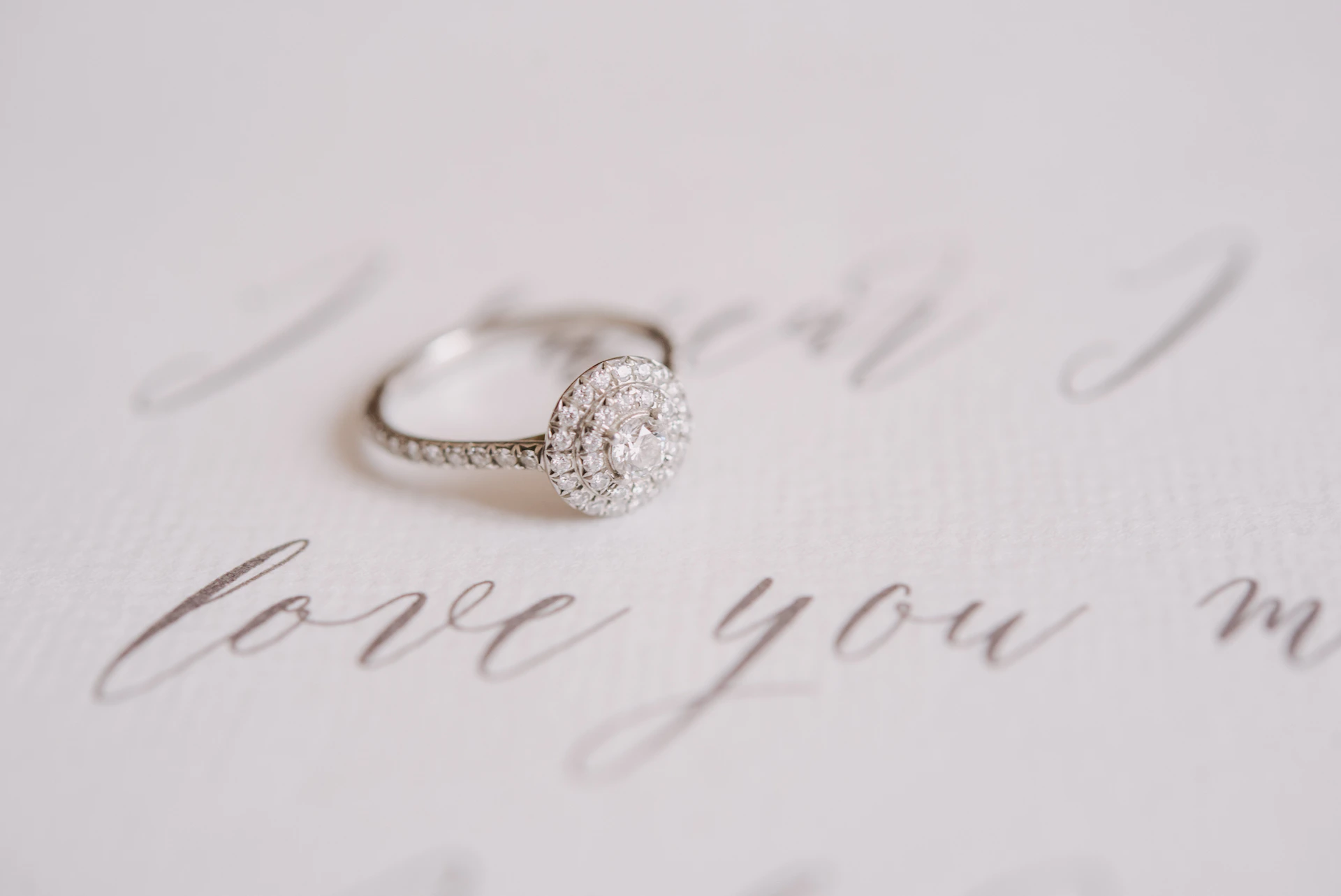 a wedding ring sitting on top of a piece of paper