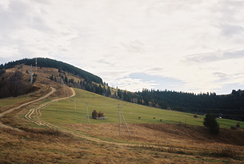 a dirt road going up a hill in the mountains