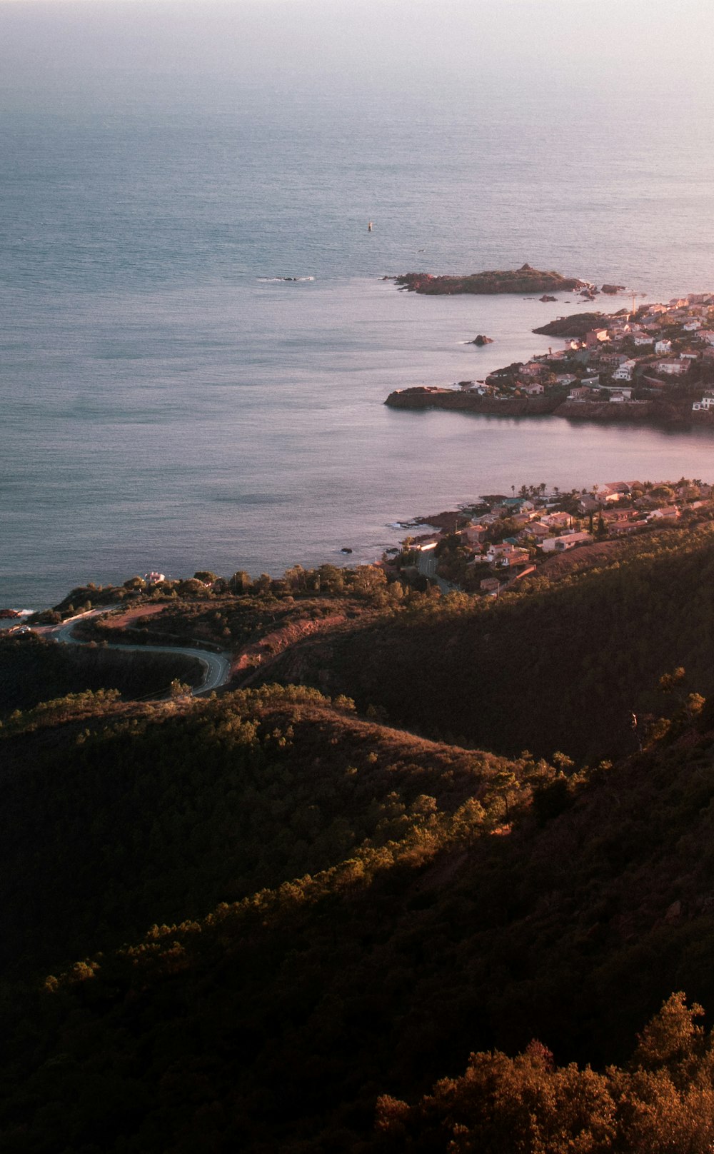 a view of the ocean from a hill