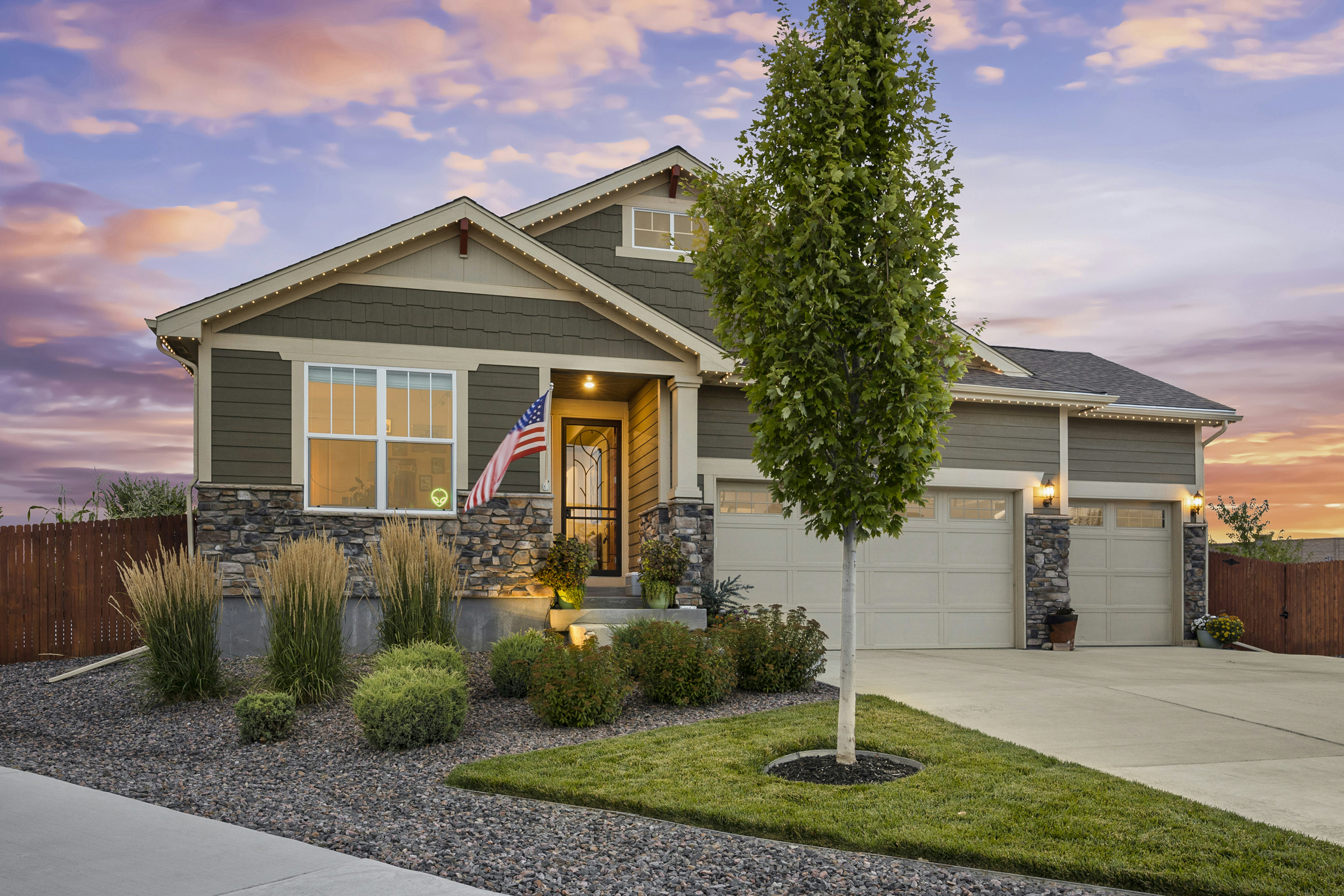 a house with a flag on the front of it