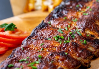 a close up of a fish on a cutting board