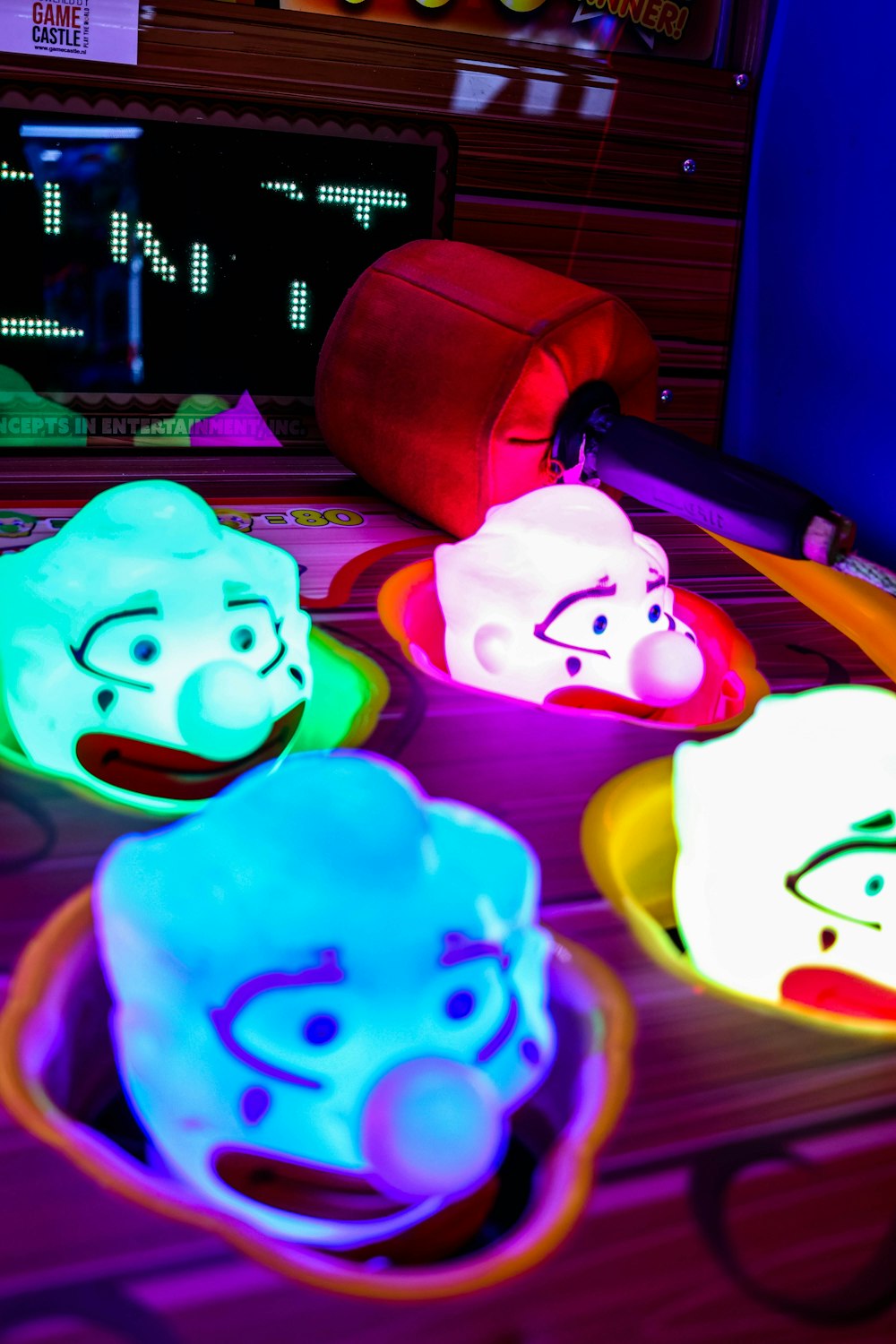 a group of colorful lights sitting on top of a table