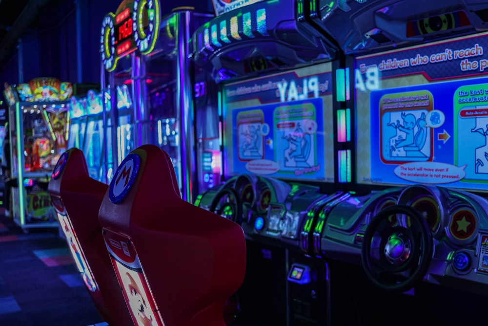 a row of slot machines sitting next to each other