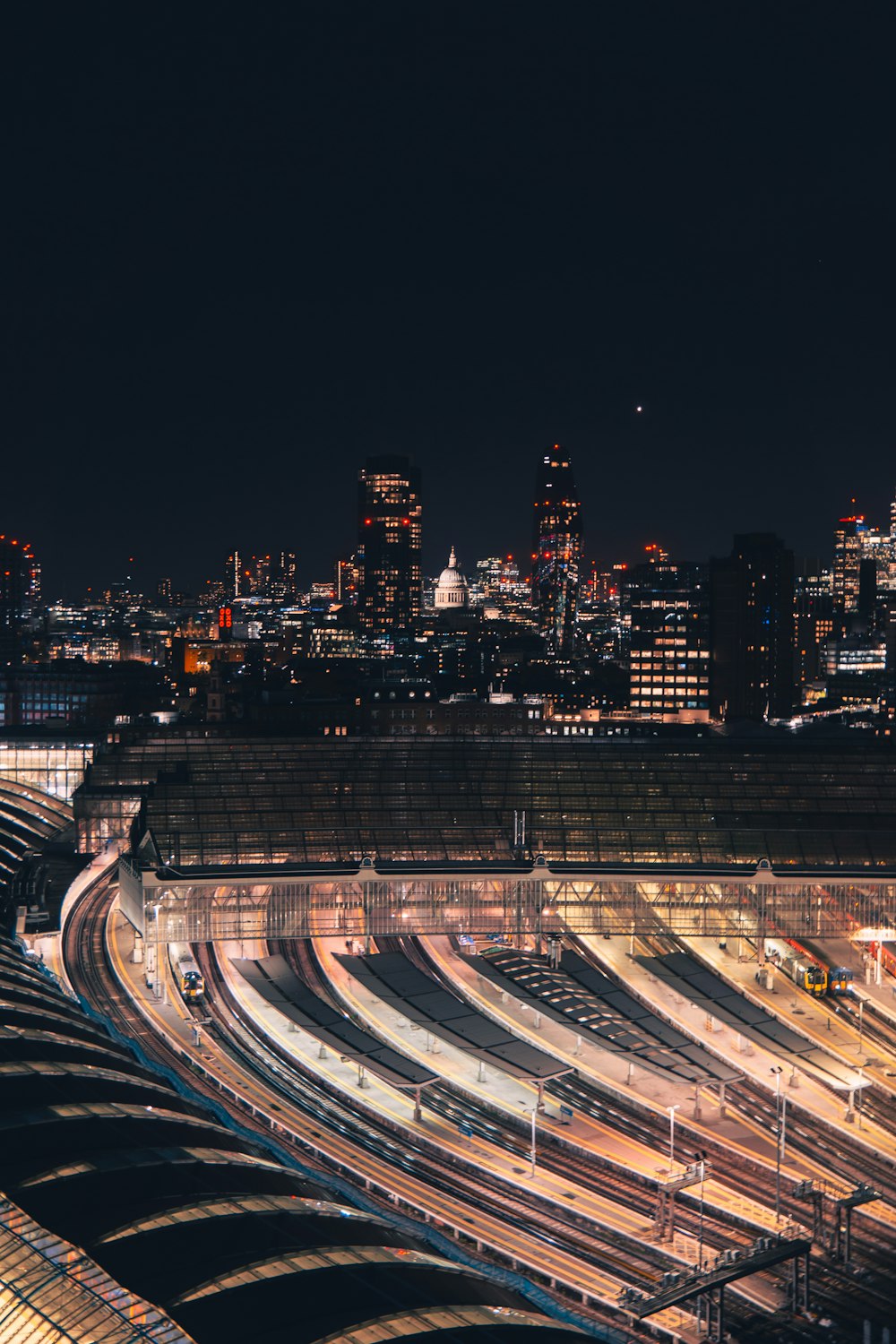 a view of a city skyline at night