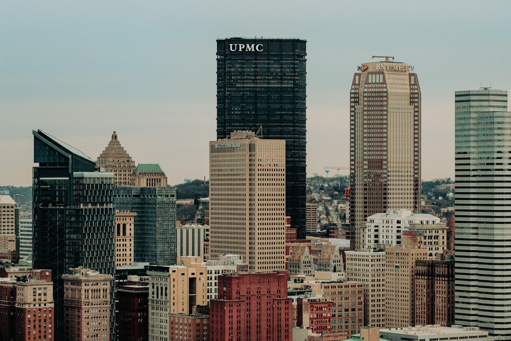 a view of a city with tall buildings