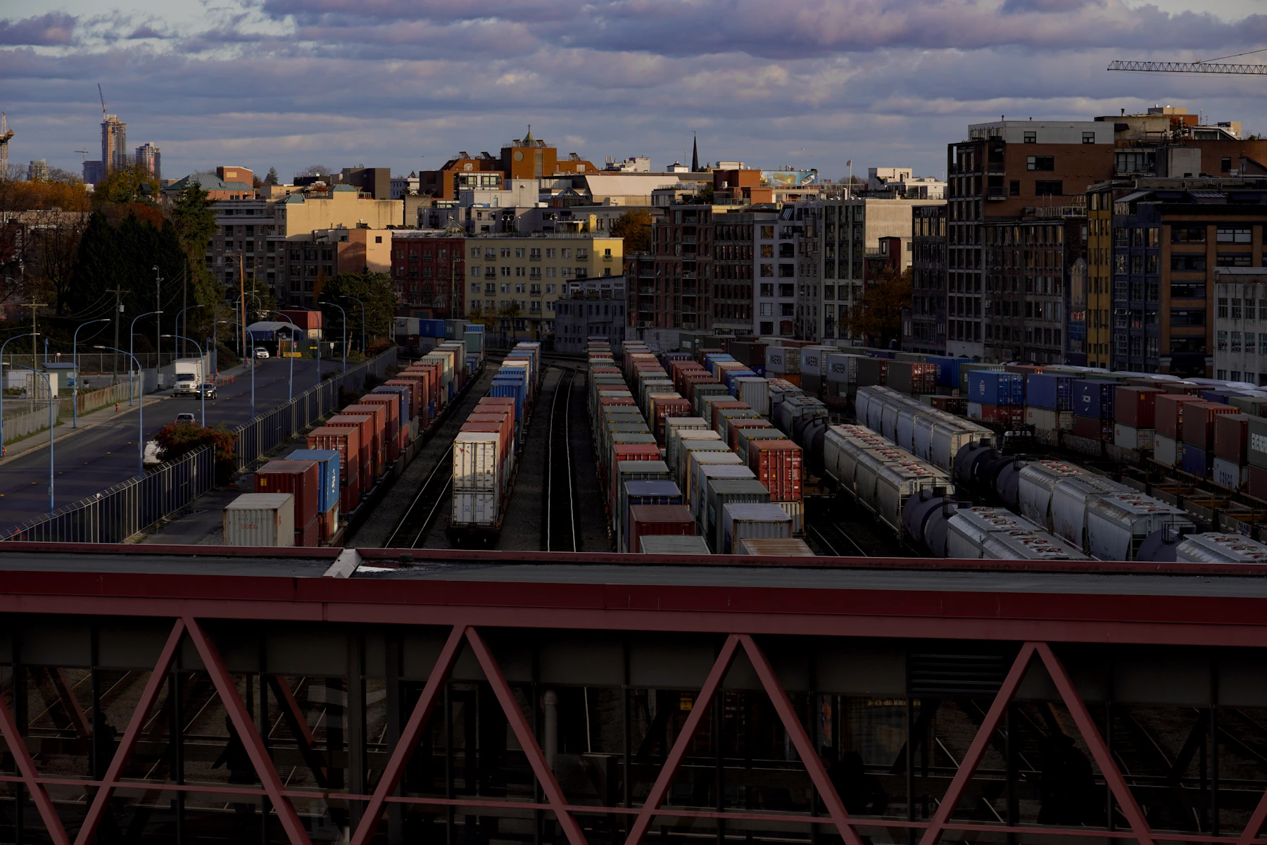 Rail freight yard with tracks and freight rolling stock