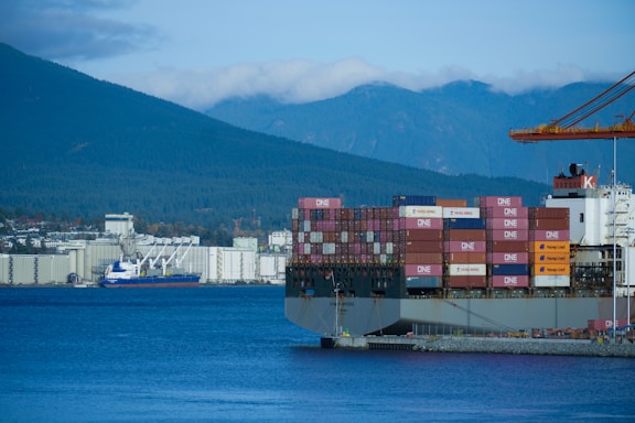a large cargo ship in the middle of a body of water