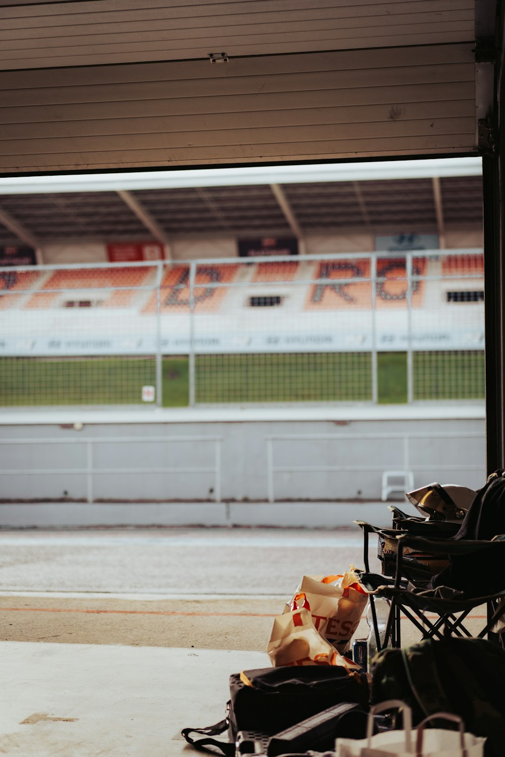 a view of a stadium from a bench