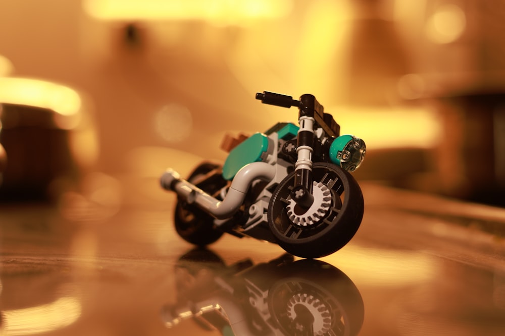 a toy motorcycle sitting on top of a table