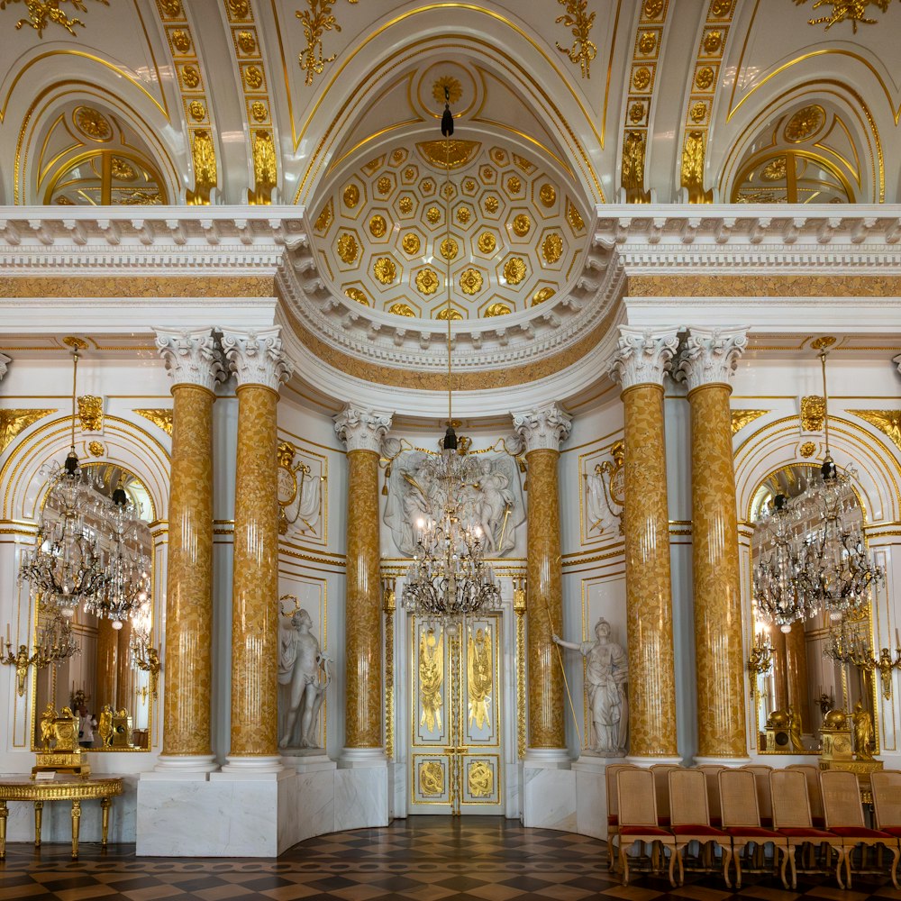 a large room with a chandelier and a chandelier