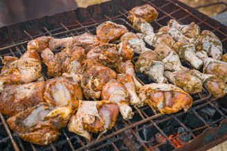 Marinated chicken pieces ready for grilling.