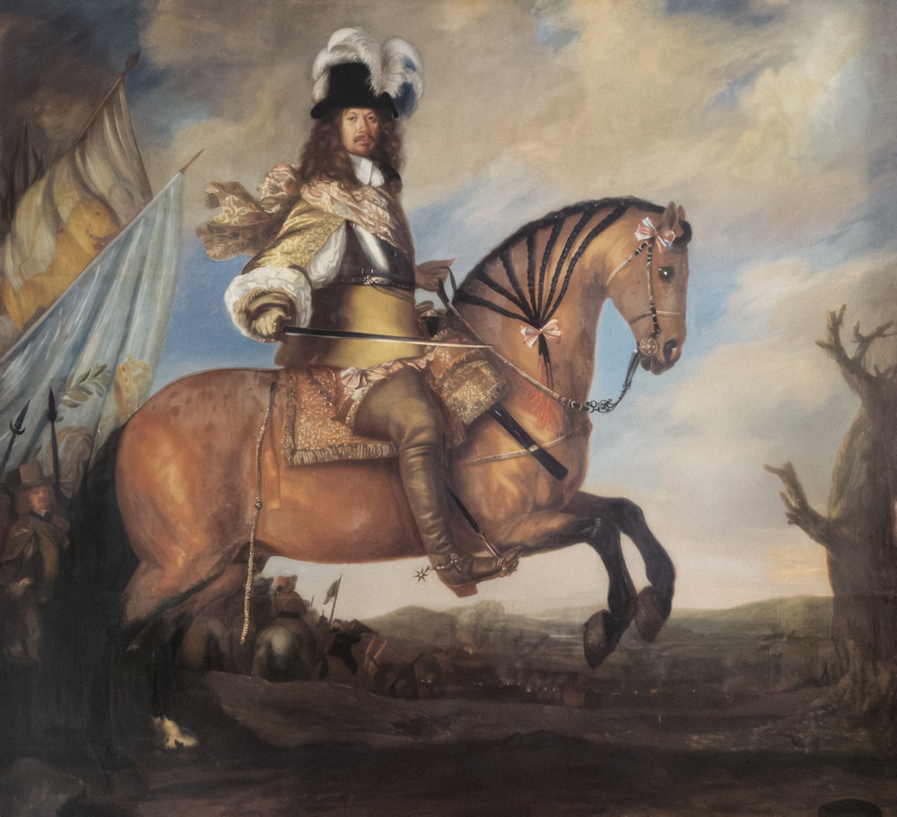 a painting of a man riding a horse