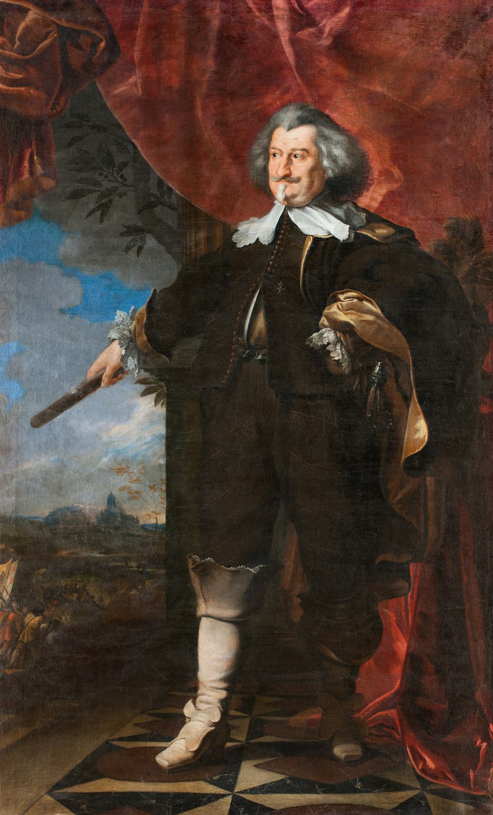 a painting of a man with a cane