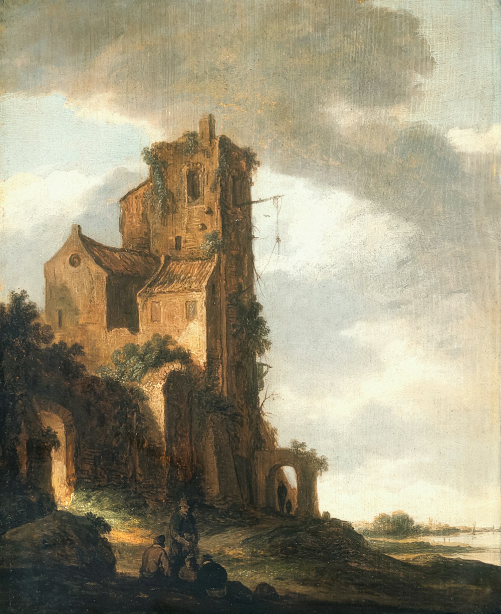 a painting of a castle on a hill