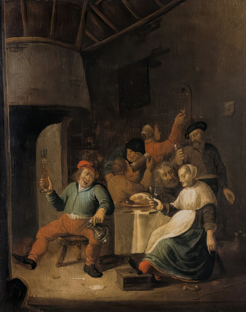 a painting of a group of people sitting around a table