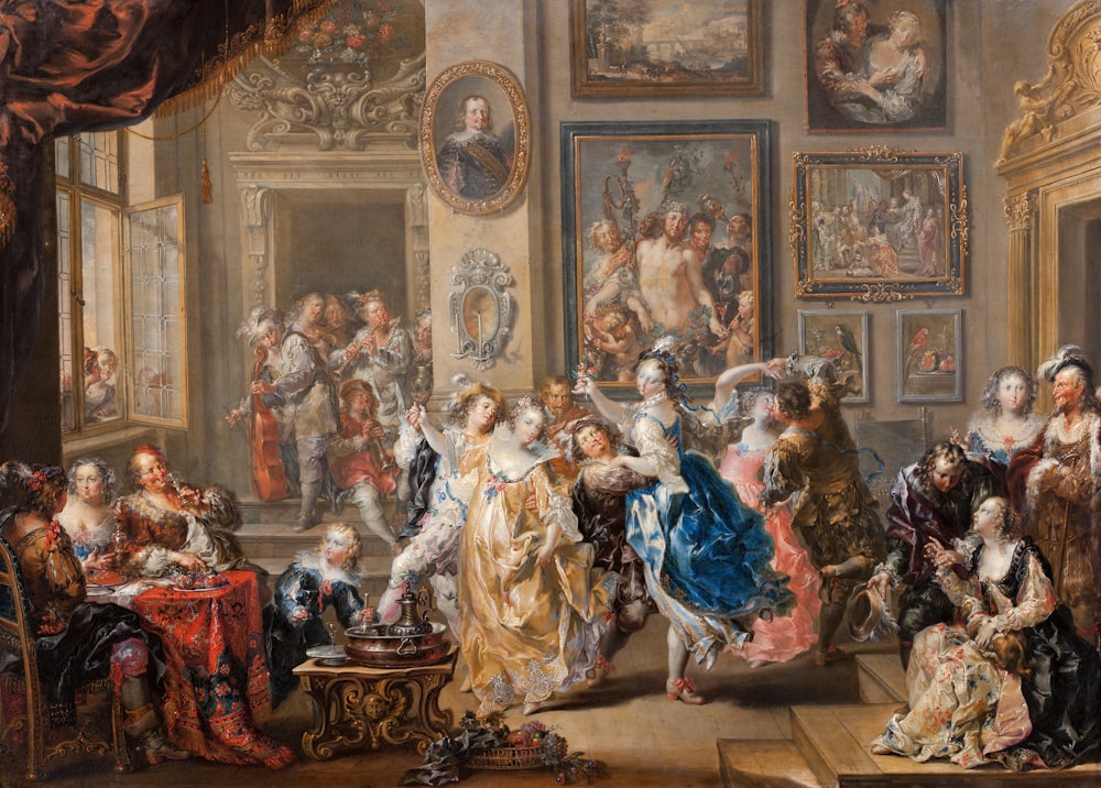uma pintura de um grupo de pessoas em uma sala