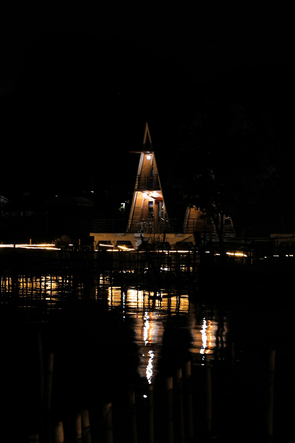 a building is lit up in the dark