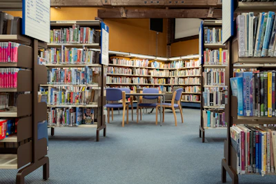 a library filled with lots of books and chairs