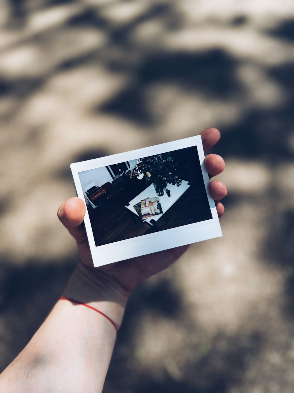 a person holding a polaroid in their hand