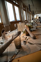 A beautifully set dining table in the room.