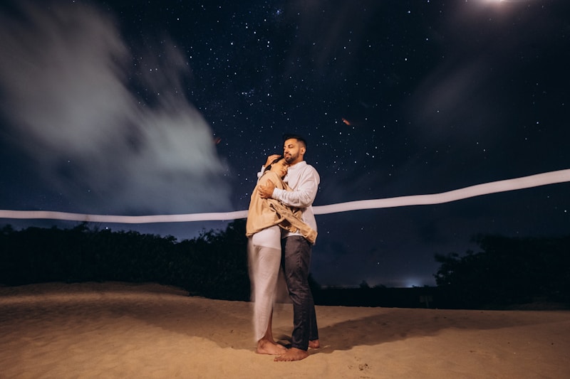 Night beach romantic gay couple