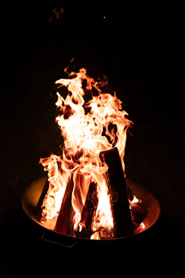 a close up of a fire in a bowl