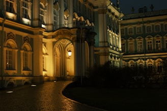 Elegant outdoor lighting highlighting architectural features at night.