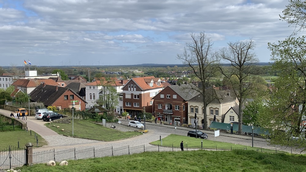 a view of a small town from a hill