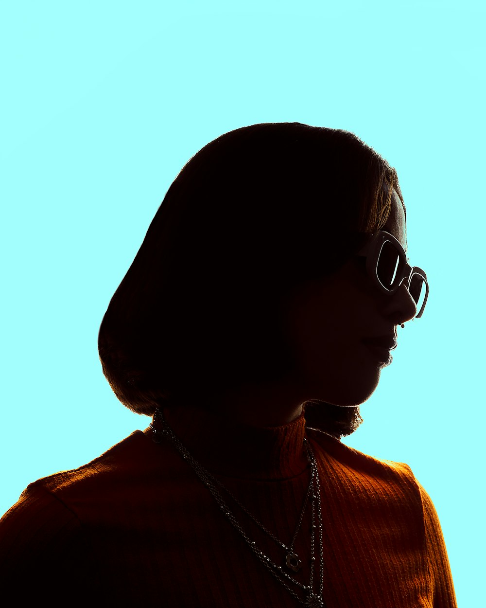 a silhouette of a person wearing sunglasses and a necklace