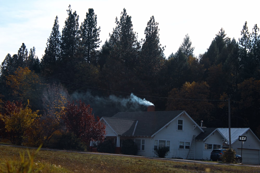 a house with smoke coming out of the chimney