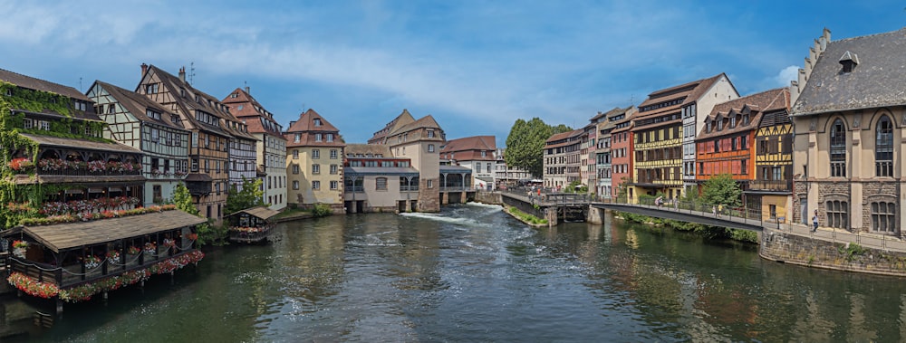 a river running through a city next to tall buildings